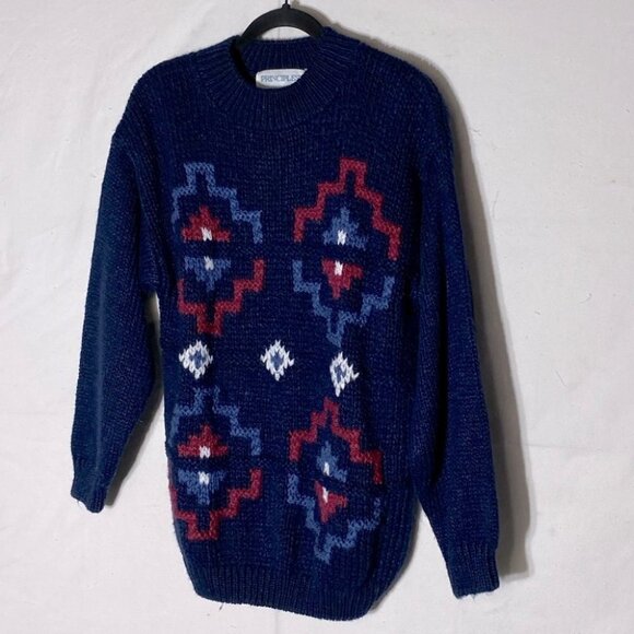 Vintage The Bay Principles Blue Ramie Acrylic Blend Crew Neck Knit Sweater M - Picture 2 of 11
